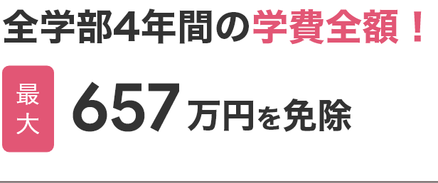 全学部4年間の学費全額 最大657万円を免除