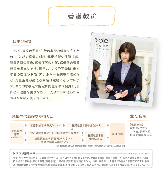 養護教諭の仕事と資格 養護教諭の仕事と資格